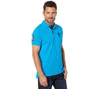 U.S. Polo Assn. Men's Slim Fit Solid Polo with Contrast Striped Underside of Collar, Teal Blue, Small