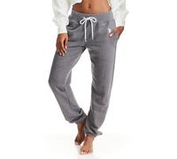 U.S. Polo Assn. Pantalon de survêtement pour femme avec poches, jogging en tissu éponge français ou jambes resserrées, Gris anthracite chiné - Avec poches, Taille M