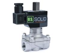 U.S. Solid Électrovanne acier inoxydable 12 V CC 1/2" - Normalement ouverte, filetage G, joint VITON, pour eau, air, huile