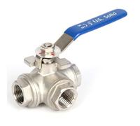 U.S. Solid Robinet à boisseau sphérique 3 voies 1/2" - Vanne à bille manuelle DN15 acier inoxydable 304 filetage G, tampon de montage en L