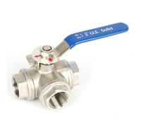 U.S. Solid Robinet à boisseau sphérique 3 voies 3/4" - Vanne à bille manuelle DN20 acier inoxydable 304 filetage G, tampon de montage en L