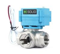 U.S. Solid Vanne 3 voies motorisée acier inoxydabl - 3/4", 9-24 V AC/DC, type T, électrique de zone avec fonction manuelle, robinet d'arrêt d'eau, port standard