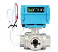 U.S. Solid Vanne 3 voies motorisée acier inoxydable - electrique vanne de zone motorisée avec fonction manuelle - Robinet d'arrêt d'eau type T, port standard (1/2", 9-24V AC/DC)