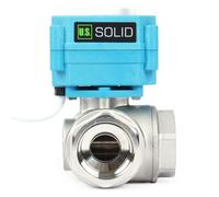 U.S. Solid Vanne 3 voies motorisée acier inoxydable - electrique vanne de zone motorisée avec fonction manuelle - Robinet d'arrêt d'eau type T, port standard (1", 9-24V AC/DC)