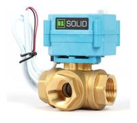 U.S. Solid Vanne 3 voies motorisée laiton - electrique vanne de zone motorisée avec fonction manuelle - Robinet d'arrêt d'eau type T, port standard (3/4", 9-24V AC/DC)