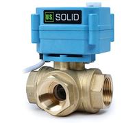 U.S. Solid Vanne 3 voies motorisée laiton - electrique vanne de zone motorisée avec fonction manuelle - Robinet d'arrêt d'eau type L, port standard (3/4", 9-24V AC/DC)