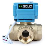 U.S. Solid Vanne 3 voies motorisée laiton - electrique vanne de zone motorisée avec fonction manuelle - Robinet d'arrêt d'eau type L, port standard (1", 9-24V AC/DC)