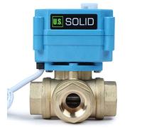 U.S. Solid Vanone motorisée en laiton à 3 voies - Robinet d'arrêt d'eau de type L robuste et polyvalent - Vanne à 3 voies avec fonction manuelle, port standard (1/2", 9-24V AC/DC)