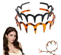 U Shape Fashion Tooth Hair Comb Headband,High Cranium Head Bands for Women's Hair,Reversible Korean Headbands with Teeth,Zig Zag Wavy Teeth Non-Slip Plastic Hairs Band (Black+Amber, One Size)