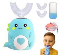 U Shaped Toothbrush, Lulabini Toothbrush Cleans All Their Teeth At Once, Dinobrush 360 Kids Ultrasonic Teethbrush With 4 Brush Head, Silent, 360° Full Mouth Cleaning (1PC-GREEN)