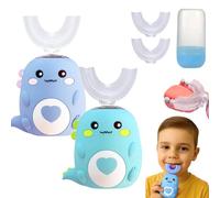 U Shaped Toothbrush, Lulabini Toothbrush Cleans All Their Teeth At Once, Dinobrush 360 Kids Ultrasonic Teethbrush With 4 Brush Head, Silent, 360° Full Mouth Cleaning (2PCS-4)