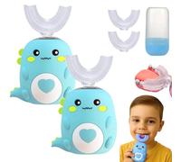 U Shaped Toothbrush, Lulabini Toothbrush Cleans All Their Teeth At Once, Dinobrush 360 Kids Ultrasonic Teethbrush With 4 Brush Head, Silent, 360° Full Mouth Cleaning (2PCS-2)