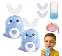 U Shaped Toothbrush, Lulabini Toothbrush Cleans All Their Teeth At Once, Dinobrush 360 Kids Ultrasonic Teethbrush With 4 Brush Head, Silent, 360° Full Mouth Cleaning (2PCS-3)
