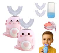 U Shaped Toothbrush, Lulabini Toothbrush Cleans All Their Teeth At Once, Dinobrush 360 Kids Ultrasonic Teethbrush With 4 Brush Head, Silent, 360° Full Mouth Cleaning (2PCS-1)
