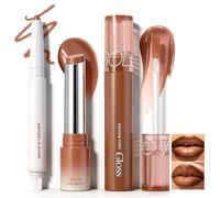U-Shinein 3-Piece Lip Liner & Gloss Set Chocolate Brown | Smooth lip contour pencil, nourishing tint, long-lasting matte stain, 3-piece set for precise & blendable color