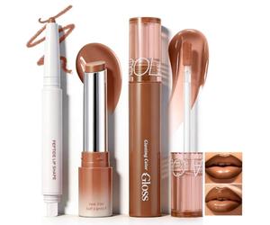U-Shinein 3-Piece Lip Liner & Gloss Set Chocolate Brown | Smooth lip contour pencil, nourishing tint, long-lasting matte stain, 3-piece set for precise & blendable color