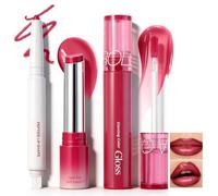 U-Shinein 3-Piece Lip Liner Gloss Set Raspberry Red | Smooth lip contour pencil, nourishing tint, long-lasting matte stain, 3-piece set for precise & blendable color