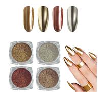 U-Shinein 4PCS Chrome Nail Powder Set, Pearl Chrome Nail Powder, Metallic Mirror Effect Pigment Powder, Pearlescent Mermaid Nail Powder, Holographic Aurora Powder for Nail Art, 1+18+21+26