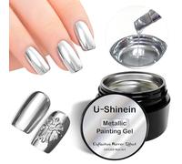 U-Shinein 8ml Super Silver Metallic Painting Gel for Nail, DIY Nail Art