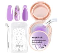U-Shinein Cushion Gradient Painting Gel, Ombre Nails Aura Nails Full Coverage Precise Control of Each Dip 100 pcs Spong & Grabbing Pen Matte Effect Non-Wipe Long Lasting Soak Off UV LED, Set Purple