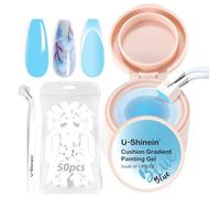 U-Shinein Cushion Gradient Painting Gel, Ombre Nails Aura Nails Full Coverage Precise Control of Each Dip 100 pcs Spong & Grabbing Pen Matte Effect Non-Wipe Long Lasting Soak Off UV LED, Set Blue