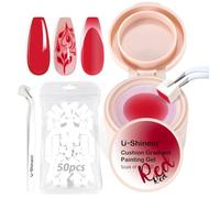 U-Shinein Cushion Gradient Painting Gel, Ombre Nails Aura Nails Full Coverage Precise Control of Each Dip 100 pcs Spong & Grabbing Pen Matte Effect Non-Wipe Long Lasting Soak Off UV LED, Set Red