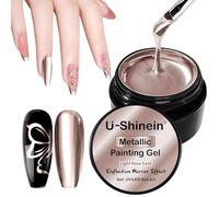 U-Shinein Gel de peinture métallique pour ongles, gel à ongles miroir argenté doré, gel de peinture métallique super réfléchissant, gel UV, or rose clair
