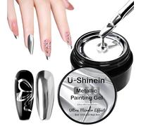 U-Shinein Gel de peinture métallique pour ongles - Miroir argenté doré, gel UV métallique super réfléchissant amélioré - Doublure de peinture pour nail art, argent ultra brillant