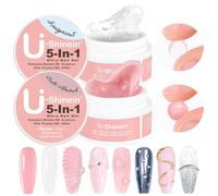 U-Shinein Lot de 2 gels à ongles solides : 5 en 1 - Gel 3D non collant pour sculpture artistique, construction et extension d'ongles UV/LED - Transparent + amande nude