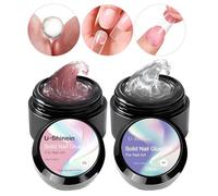 U-Shinein Lot de 2 kits de colle à ongles solide, transparent et nude, pour ongles en acrylique, press-on, manucure - Transparent et rose translucide