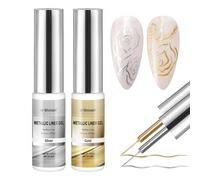 U-Shinein Lot de 2 vernis à ongles en gel pour peinture effet miroir métallisé, métal argenté et doré avec pinceau chromé, 6 ml, séchage à effet 5D, nécessite un nail art à la maison