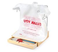 U Tag It Support de sac d'épicerie en plastique, support chromé durable pour sac de T-shirt avec boîte à tiroir en bois, organisateur de sacs en plastique pour épicerie, supermarché, cuisine,