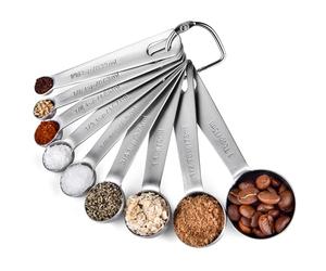 U-Taste Métal Cuillères de Mesure Ensemble, 18/8 En Acier Inoxydable TableSpoon Teaspoon Tbsp Tsp Rond Manche Longue Mesure pour Cuisson (9 Pièces)