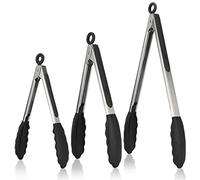 U-Taste Pince Cuisine Lot de 3 Pinces Barbecue en 18/8 Acier Inoxydable Ustensiles Cuisine avec Poignée Silicone Résistante à La Chaleur 315℃ Pince Buffet Anti-adhé, sans BPA (Noir)