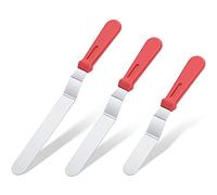 U-Taste Spatule Coudee Patisserie Lot de 3, Glaçage Gâteaux Spatule Décalée en Acier Inoxydable 18/0 avec Poignée en Plastique PP, Lame de 15 cm/20 cm/25 cm (Rouge)