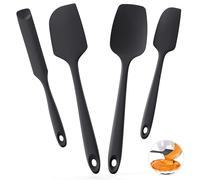 U-Taste Spatule en silicone : racloir de cuisson de qualité alimentaire résistant à la chaleur jusqu’à 315°C avec bord flexible pour la cuisson et les ustensiles antiadhésifs (4 pièces，Noir)