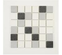 U-TILE Mosaique mixte résine & pierre 30 x 30 cm - Carreau 5 x 5 cm - Mixte pierre et résine blanche