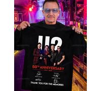 U2 Band 50 Anniversaire Graphique Tee Unisexe 1976-2026 Vintage Rock Tribute Signatures T-Shirt Décontracté Street Style Musique Vêtements 50Y005-QH Black
