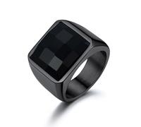 U7 62mm Bague plaqué or en Acier Inoxydable avec Pierre de naissance Zircon Tortue Carré Noir