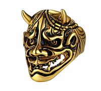 U7 Bague Démon Japonais Homme Plaqué Or Jaune Taille 54 Gothique Style