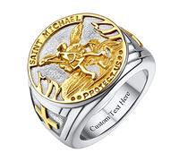 U7 Bague Homme Chevalière Saint Michel Archange Bicolore Personnalisable Taille 72