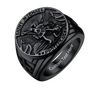 U7 Bague Homme Saint Michel Archange Noir Chevalière Personnalisé Taille 64