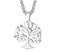 U7 Bijou Maman Collier 4 Prénoms à Graver Arbre de Vie Famille Pendentif Arbre Généalogique Prénom Enfant Personnalisé Acier Inoxydable Bijoux pour Famille Maman Grandmère