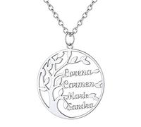 U7 Bijou pour Maman Collier 4 Prénoms à Graver Arbre de Vie Famille Pendentif Arbre Généalogique Prénom Enfant Personnalisé Acier Inoxydable Bijoux pour Famille Maman Grandmère