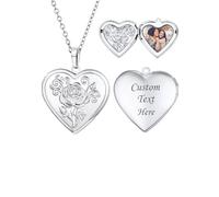 U7 Bijoux Collier Fête des Mères Médaille Coeur pour Femme Porte Photo Personnalisable Pendentif Médaillon Coeur Prénom Gravure Motif Rose avec Chaîne Fine Réglable