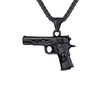 U7 Bijoux Collier Pistolet pour Homme Garçon Chaîne Acier avec Pendentif M9 Bleu Gun Necklace Accessoire du Cou Cool Tendance Cadeau Fête des Pères Noël