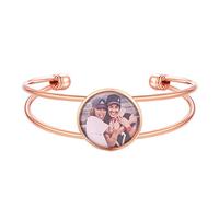U7 Bracelet Femme Personnalisé avec Photo Jonc Bande Ouvert Plaqué Or Rose pour Fille Accessoire Bijoux Fantaisie Cadeau Unique