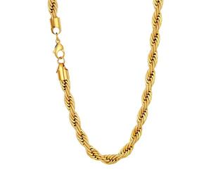 U7 Chaîne Corde Homme Plaqué Or 55cm Collier à Maillon 9mm Large Hip Hop Style Rapper Chain