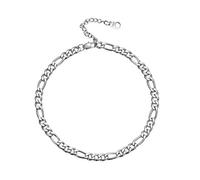 U7 Chaîne de Pied Acier Inoxydable Maille Figaro 3+1 5mm de Large Bracelet de Cheville Femme 25cm