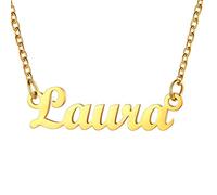 U7 Chaîne Prénom Laura Plaqué Or Collier Femme Doré Rolo Chain Ajustable 45cm/1.5mm Name Necklace